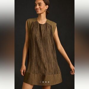 Anthropologie Cap-Sleeve Plissé Mini Dress